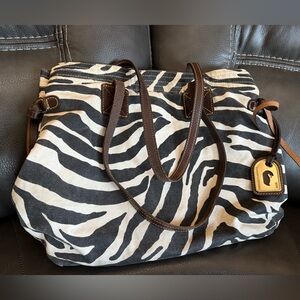 Dooney & Bourke Zebra Print Tote with Brown Leather Straps